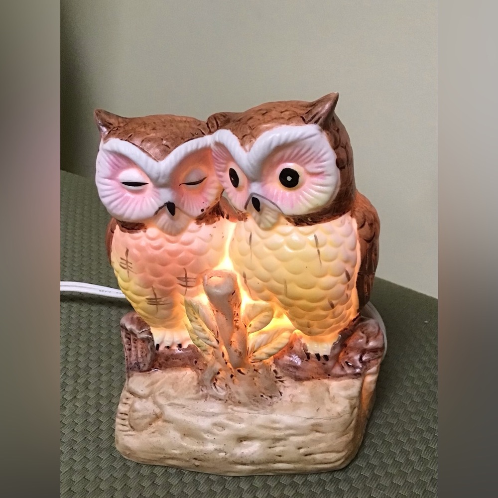 Vintage Pair of Owls Night Light. Ceramic. Hand painted.  Very good condi…